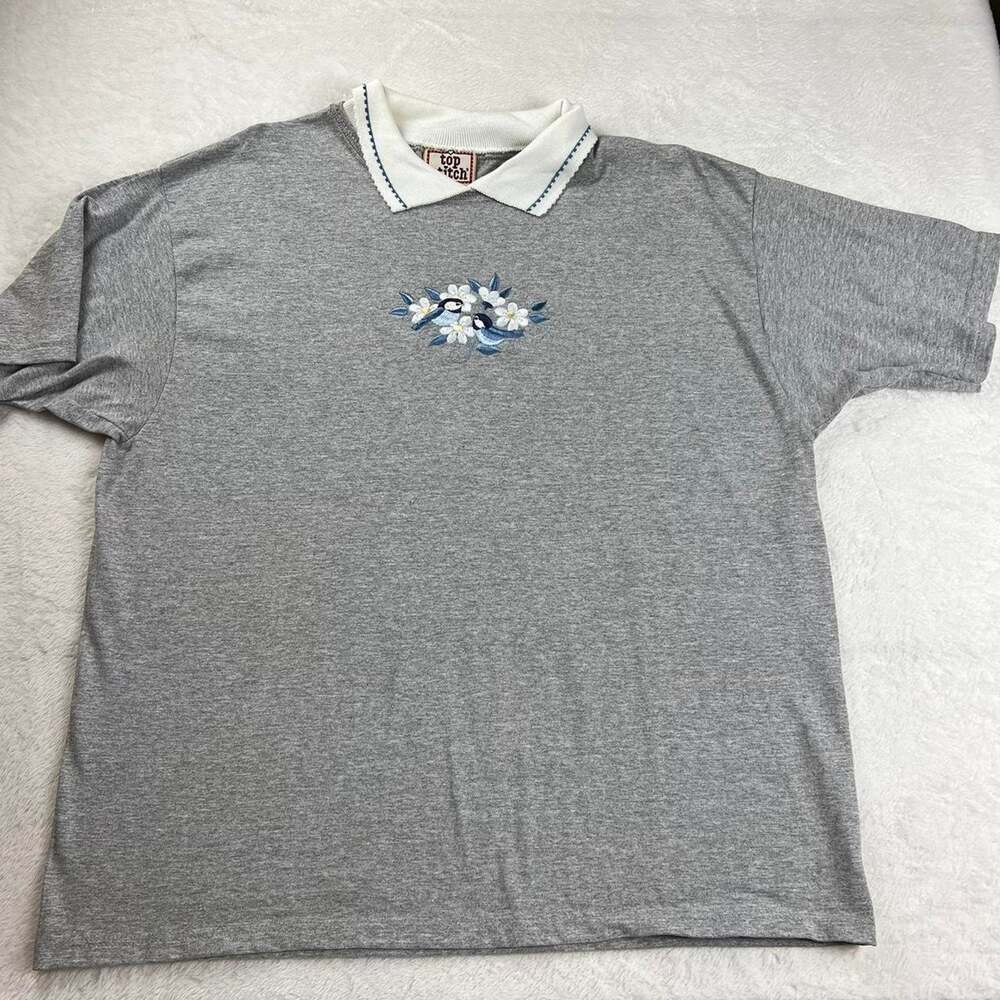 Top Stitch Vintage Blue Bird embroidered polo t-shirt women’s size XL